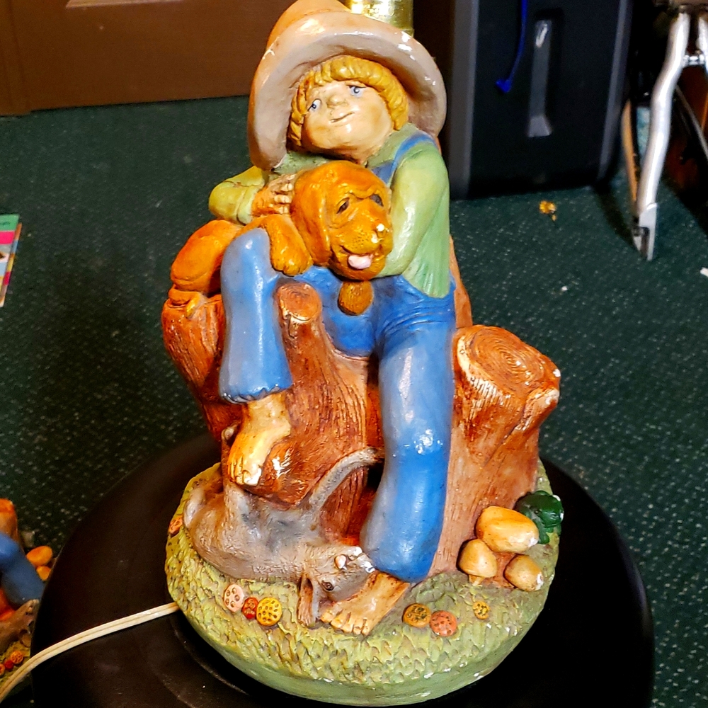 2 Apsit Bros of Calif. C 1974  Boy with his dog 2 lamps identical In great shape